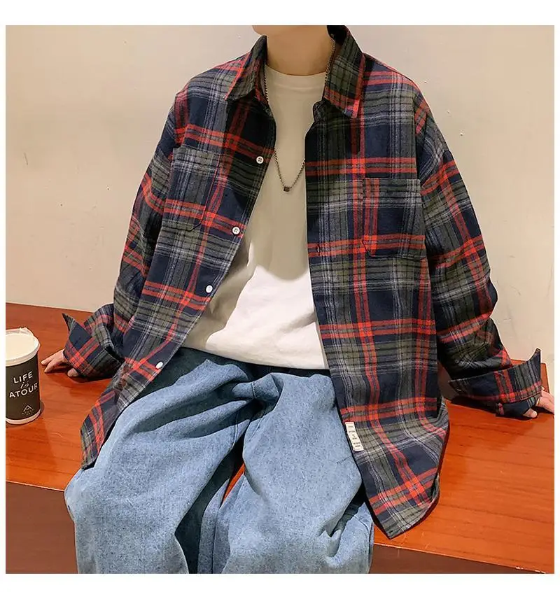 Men's Plaid Oversize Shirt with Salt Coat Design — feature 16