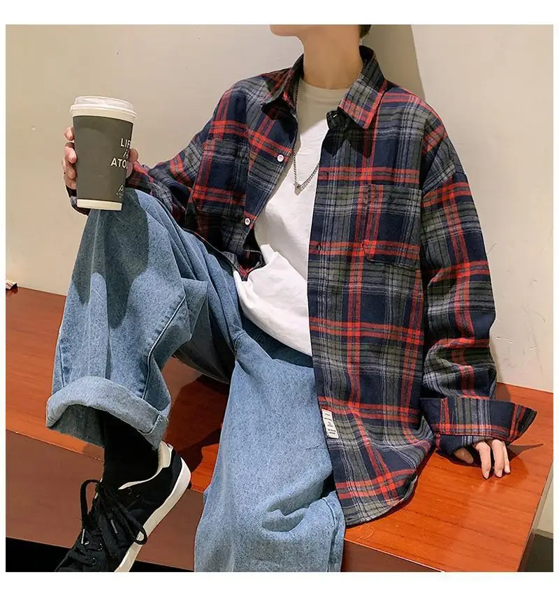 Men's Plaid Oversize Shirt with Salt Coat Design — feature 17