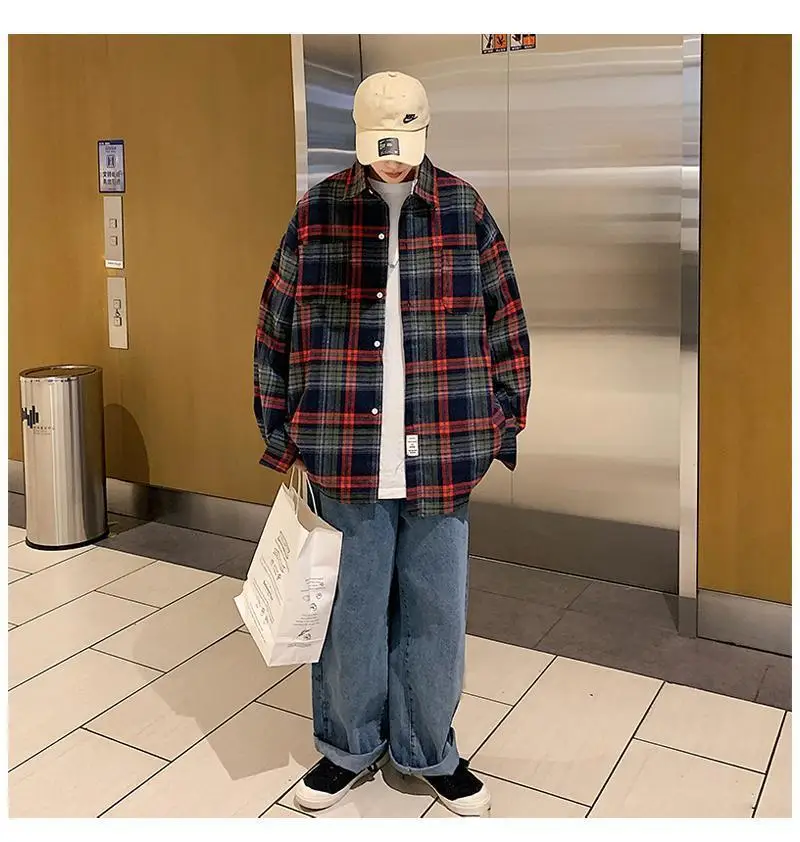 Men's Plaid Oversize Shirt with Salt Coat Design — feature 19