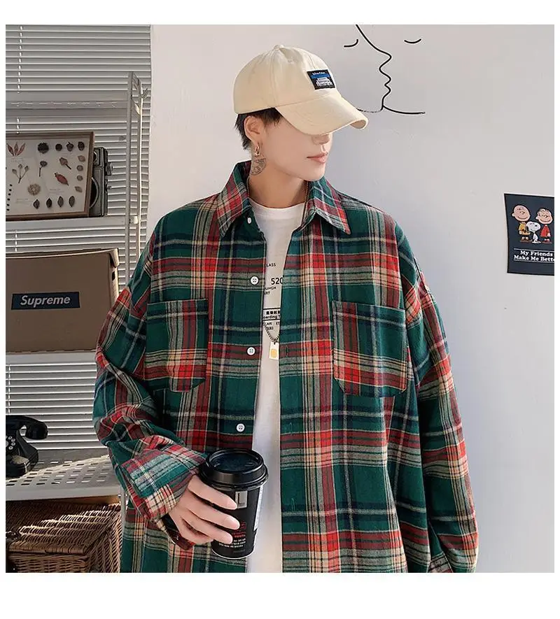 Men's Plaid Oversize Shirt with Salt Coat Design — feature 2