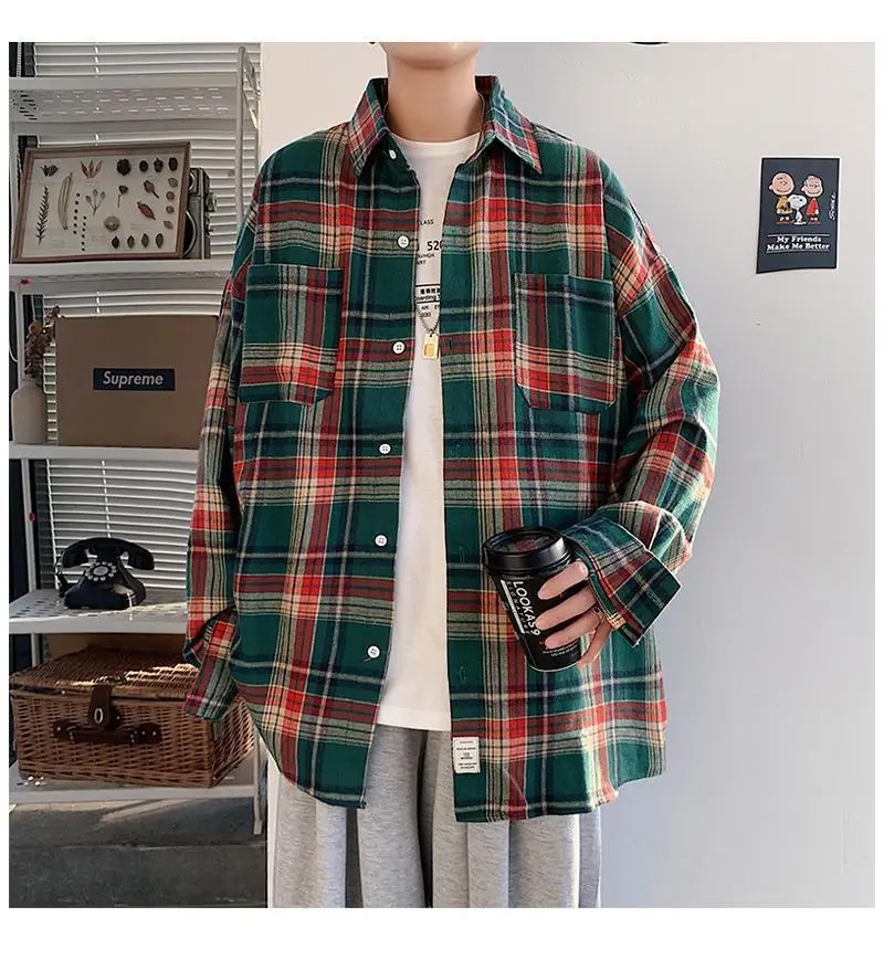 Men's Plaid Oversize Shirt with Salt Coat Design — feature 5