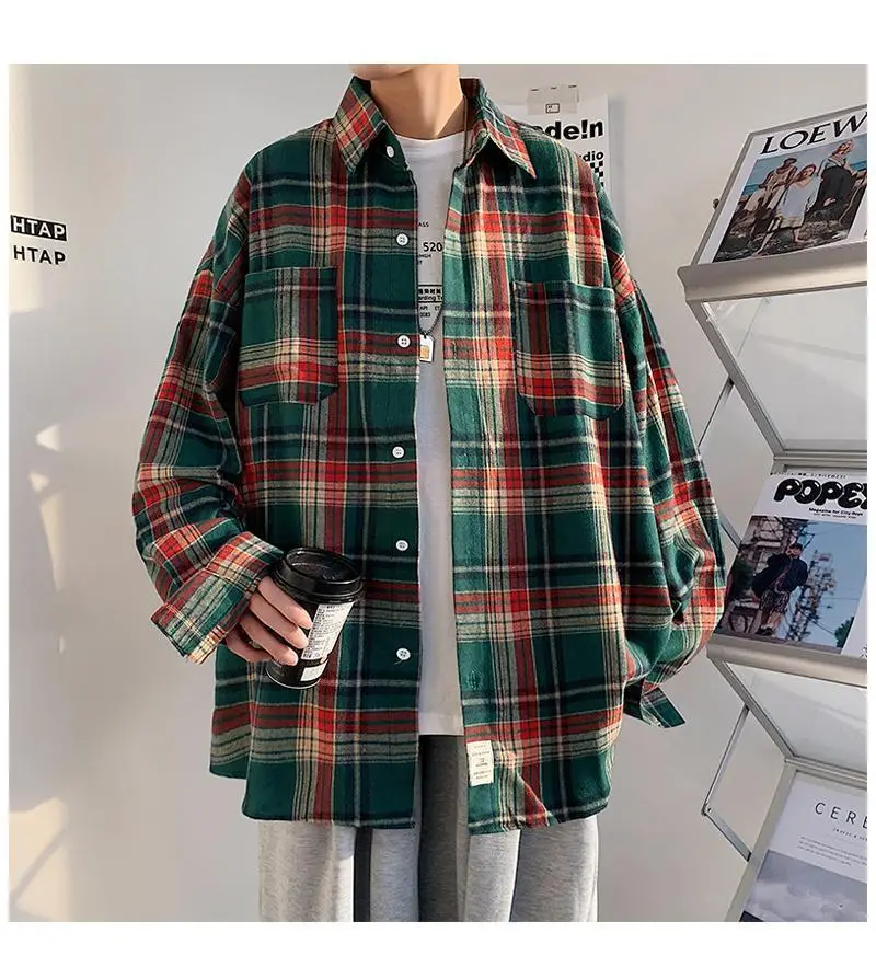 Men's Plaid Oversize Shirt with Salt Coat Design — feature 6