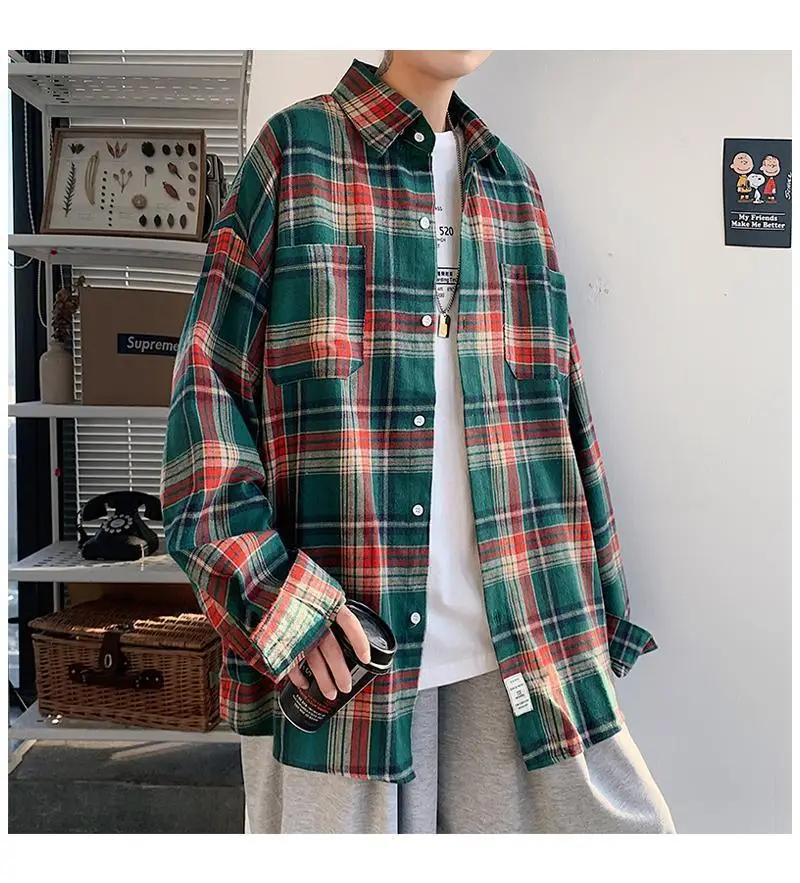Men's Plaid Oversize Shirt with Salt Coat Design — feature 7
