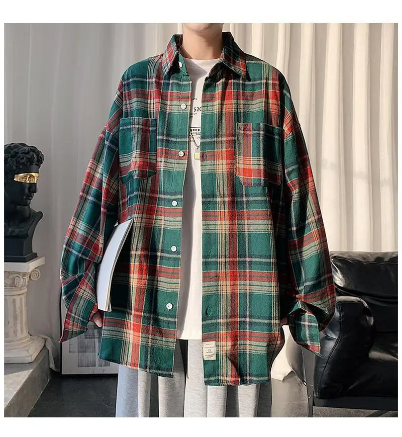 Men's Plaid Oversize Shirt with Salt Coat Design — feature 8