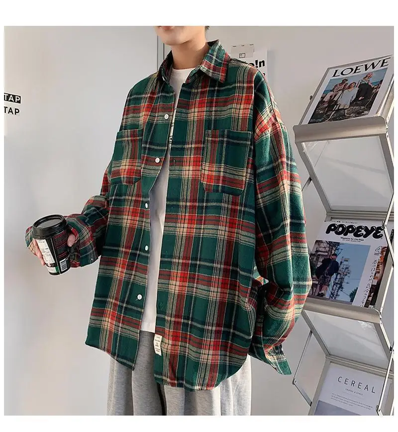 Men's Plaid Oversize Shirt with Salt Coat Design — feature 9