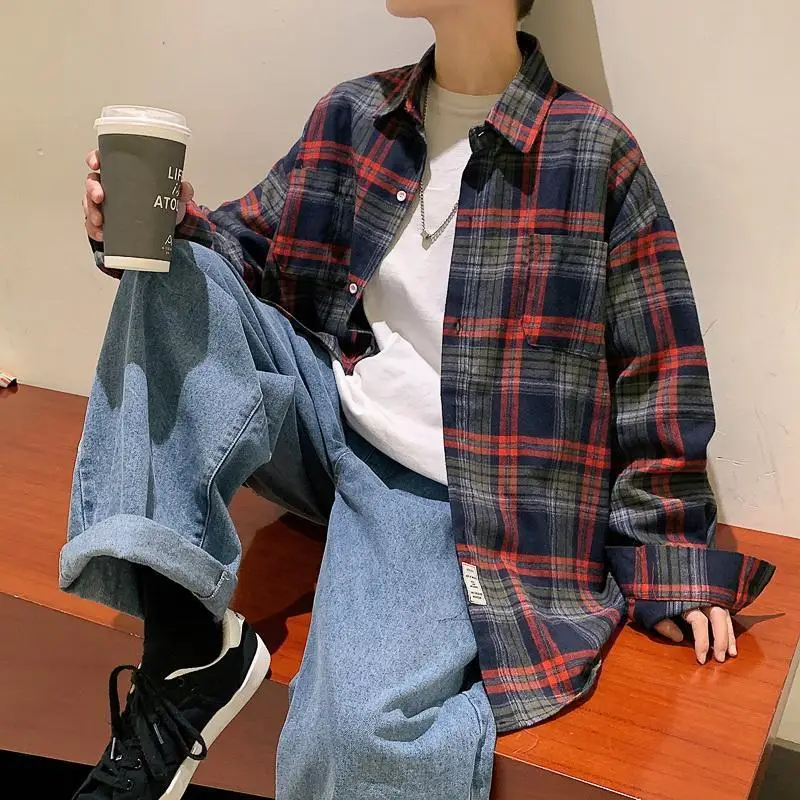 Men's Plaid Oversize Shirt with Salt Coat Design