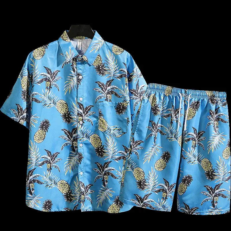 Men's Tropical Print 3Q Sleeve Shirt & Shorts Set - Image 10
