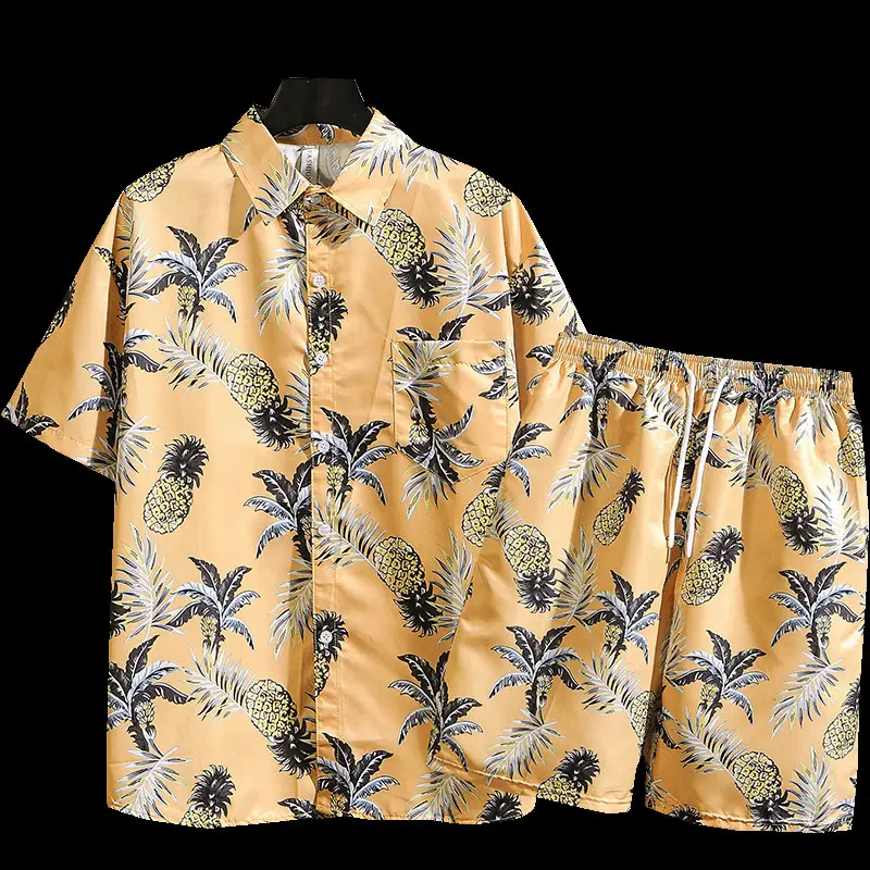 Men's Tropical Print 3Q Sleeve Shirt & Shorts Set - Image 11