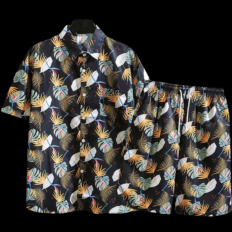 Men's Tropical Print 3Q Sleeve Shirt & Shorts Set - Image 12
