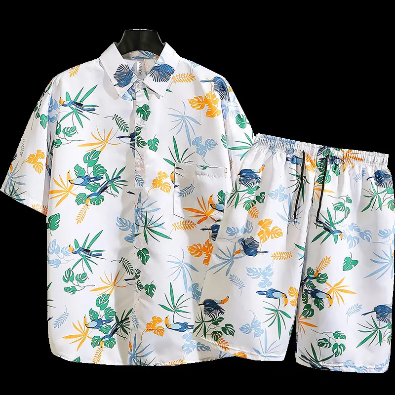 Men's Tropical Print 3Q Sleeve Shirt & Shorts Set - Image 15