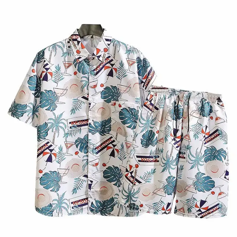 Men's Tropical Print 3Q Sleeve Shirt & Shorts Set - Image 17