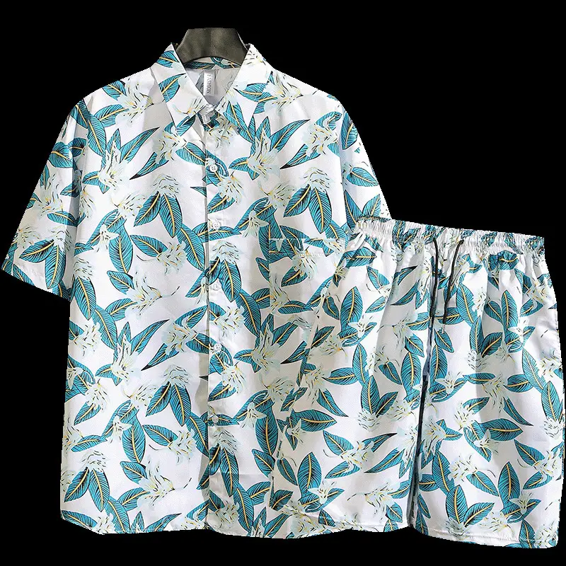 Men's Tropical Print 3Q Sleeve Shirt & Shorts Set - Image 2