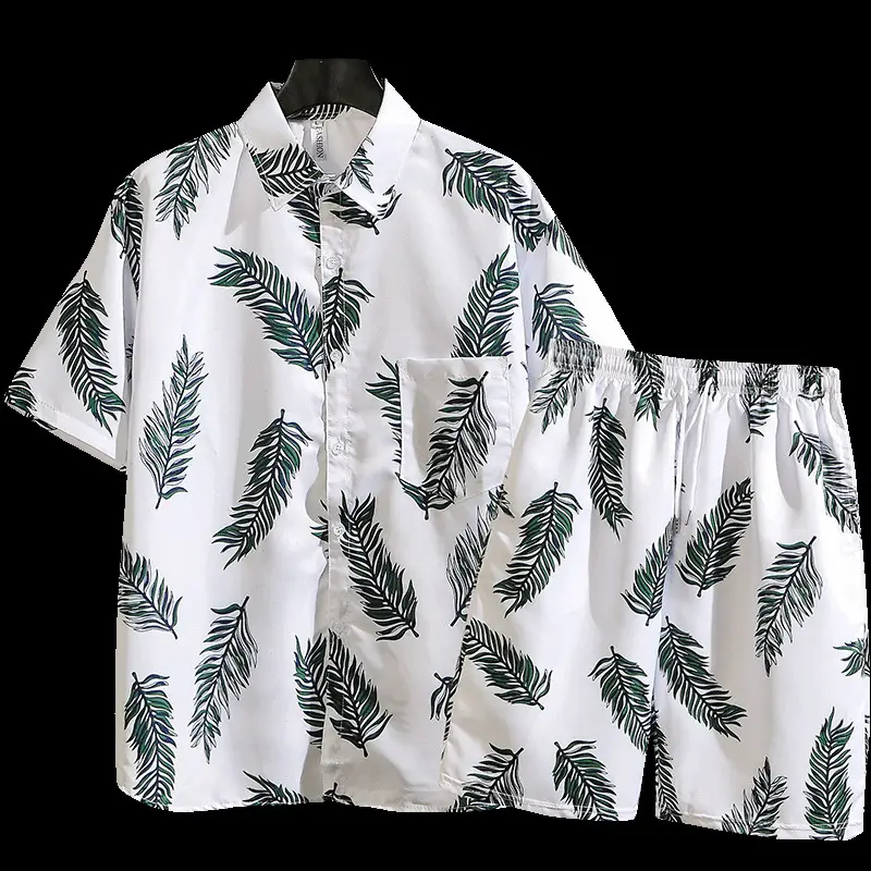 Men's Tropical Print 3Q Sleeve Shirt & Shorts Set - Image 3