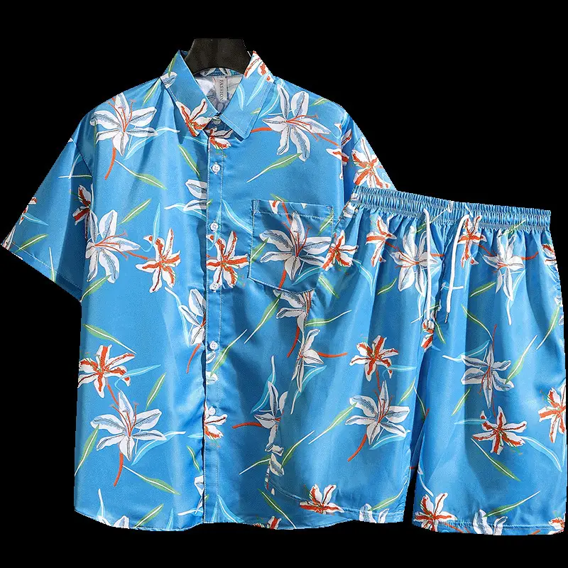 Men's Tropical Print 3Q Sleeve Shirt & Shorts Set - Image 5