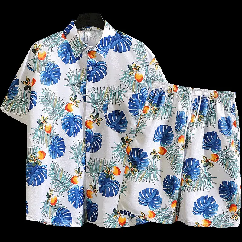 Men's Tropical Print 3Q Sleeve Shirt & Shorts Set - Image 7