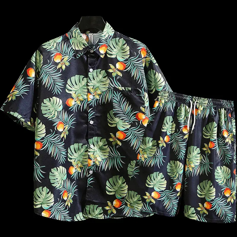 Men's Tropical Print 3Q Sleeve Shirt & Shorts Set - Image 8