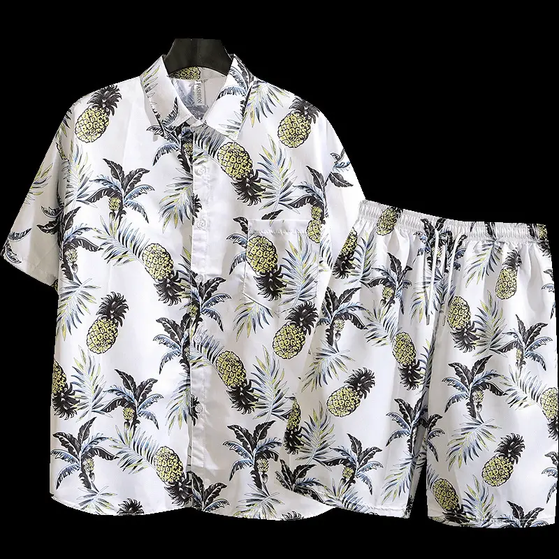 Men's Tropical Print 3Q Sleeve Shirt & Shorts Set - Image 9