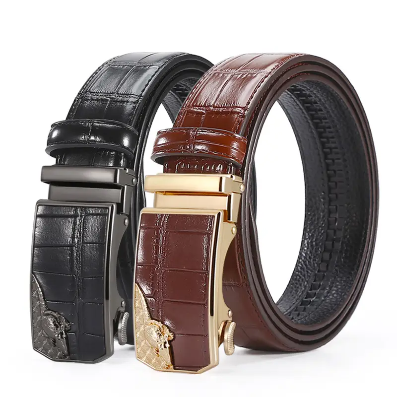 Men's Black Croc Leather Belt with Silver Buckle - Image 4