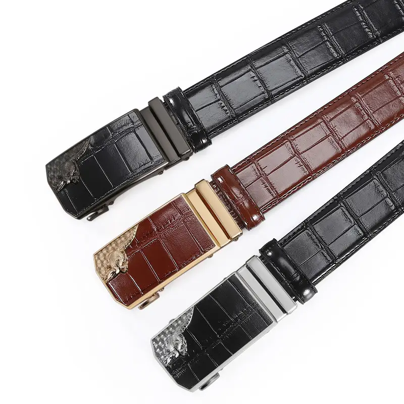 Men's Black Croc Leather Belt with Silver Buckle - Image 5