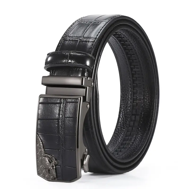 Men's Black Croc Leather Belt with Silver Buckle - Image 2
