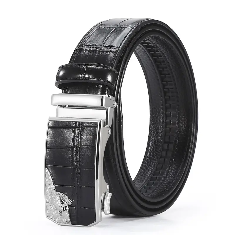 Men's Black Croc Leather Belt with Silver Buckle - Image 3
