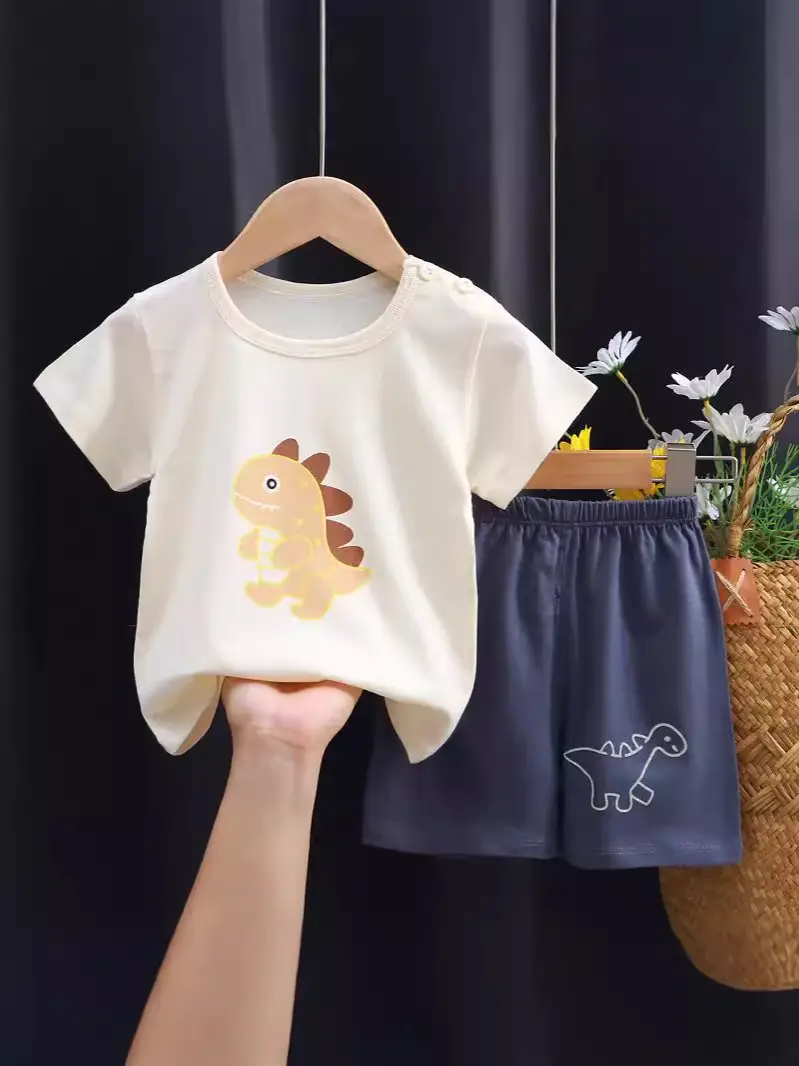 Kids Cotton Bear Print Shorts Set Blue Summer - Image 42