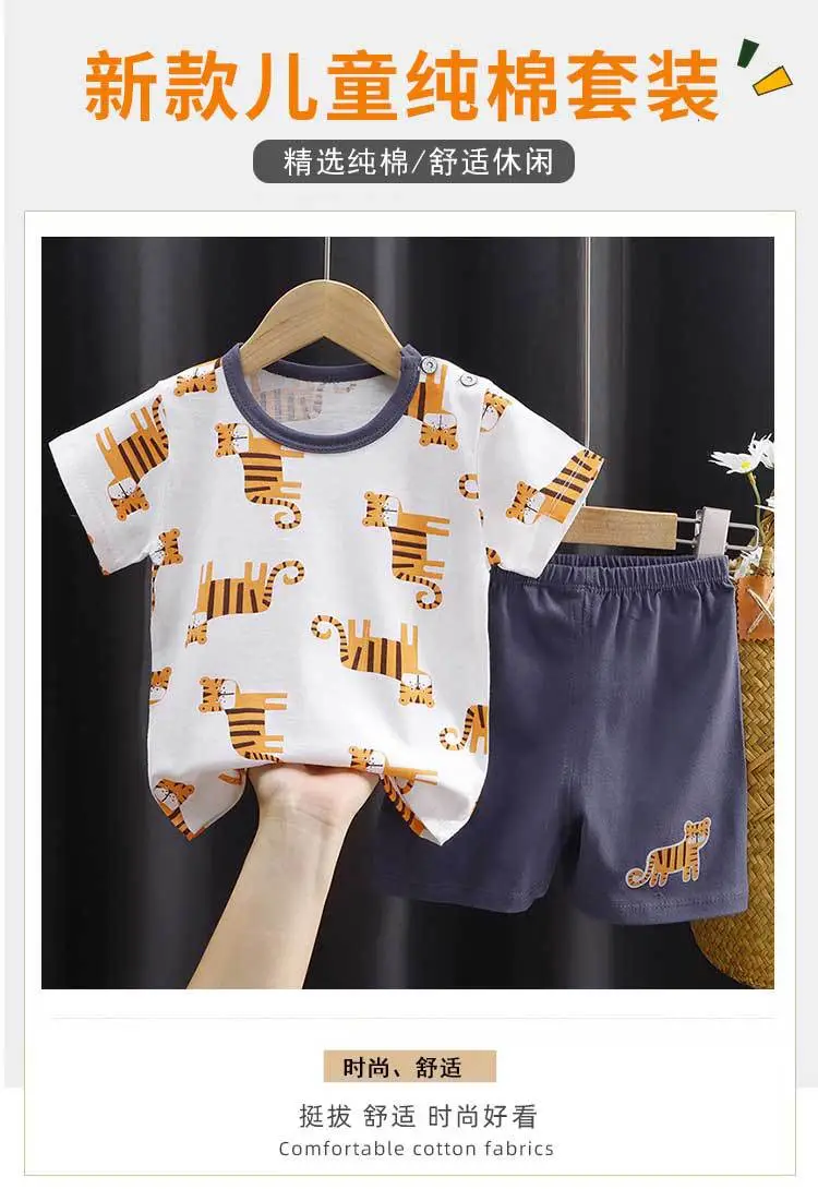 Kids Cotton Bear Print Shorts Set Blue Summer — feature 10
