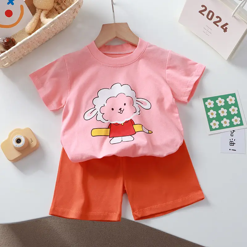 Kids Cotton Bear Print Shorts Set Blue Summer — feature 8