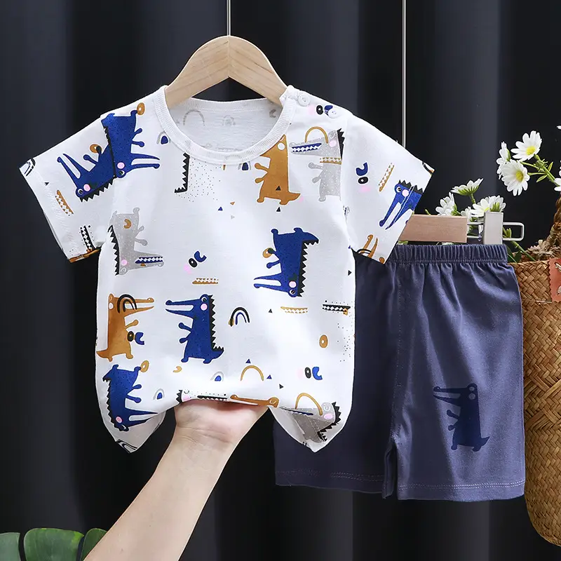 Kids Cotton Bear Print Shorts Set Blue Summer - Image 23