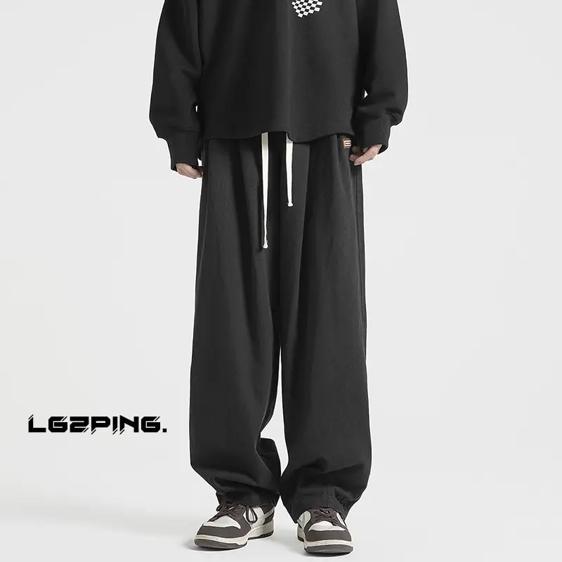 Men's Black Loose Fit Sports Pants Straight Spring Autumn Wear - Image 4