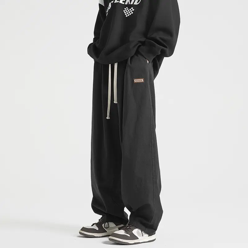 Men's Black Loose Fit Sports Pants Straight Spring Autumn Wear - Image 5