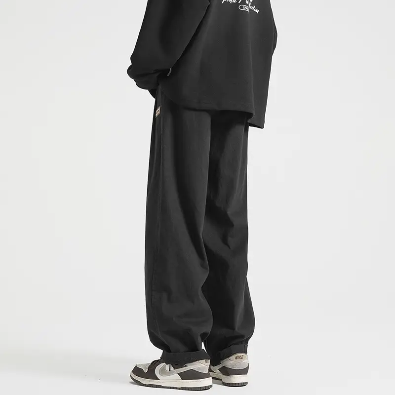 Men's Black Loose Fit Sports Pants Straight Spring Autumn Wear - Image 6