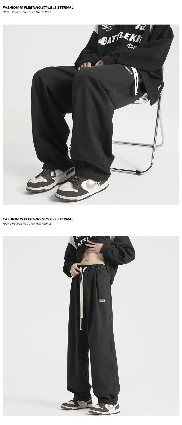 Men's Black Loose Fit Sports Pants Straight Spring Autumn Wear — feature 3