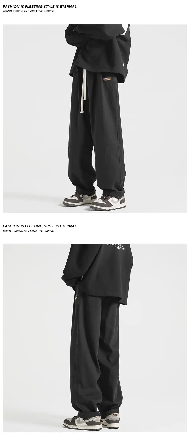 Men's Black Loose Fit Sports Pants Straight Spring Autumn Wear — feature 4