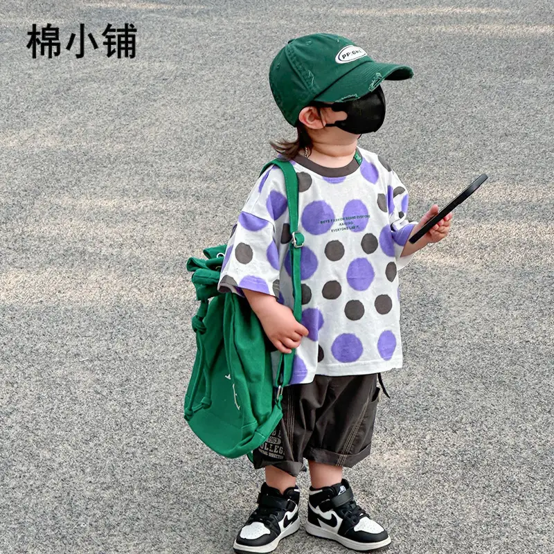 Boys Polka Dot Summer T-Shirt White Purple Black 2025 - Image 4