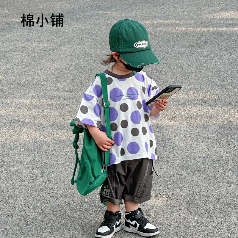 Boys Polka Dot Summer T-Shirt White Purple Black 2025 - Image 5