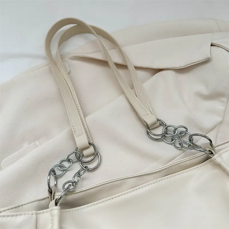 Women's Soft Leather Large Shoulder Bag with Chain Detail - Image 5