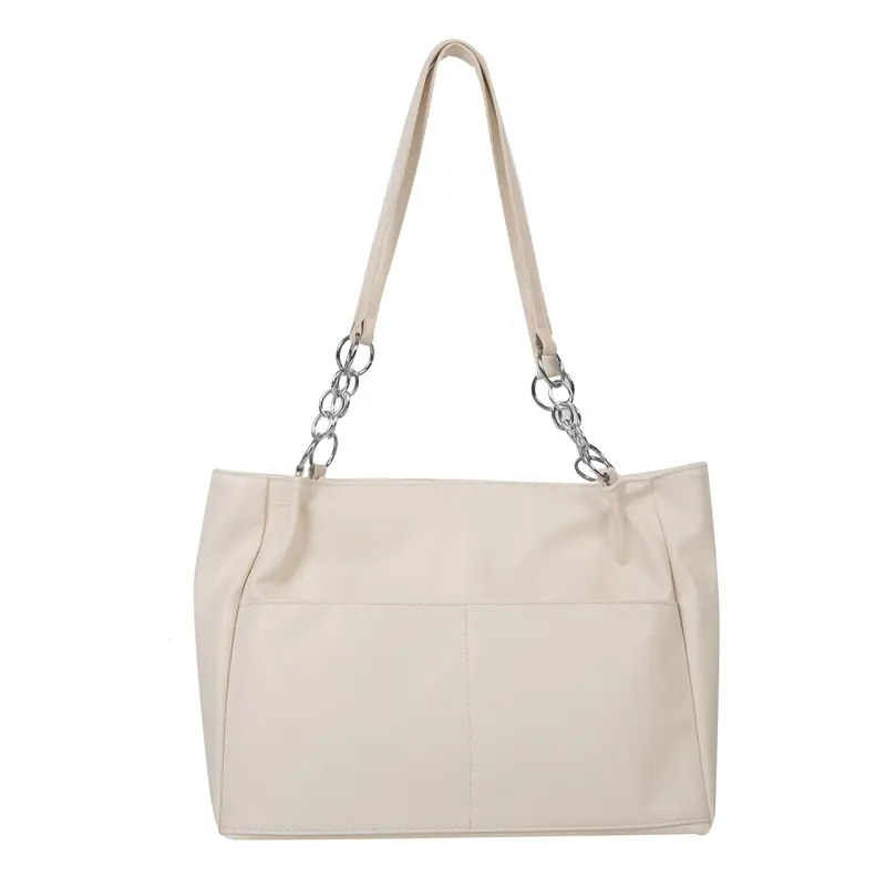 Women's Soft Leather Large Shoulder Bag with Chain Detail - Image 8