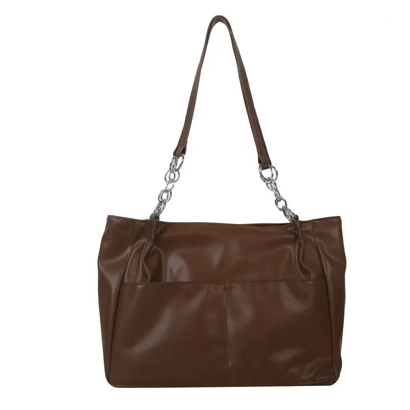 Women's Soft Leather Large Shoulder Bag with Chain Detail - Image 2