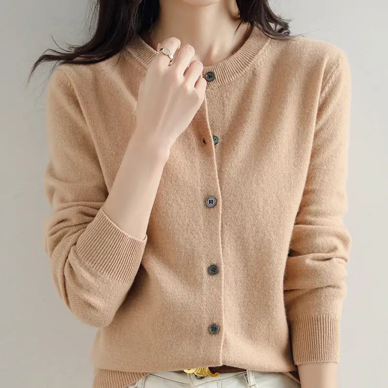 Women Red Knitted Round Neck Cardigan Autumn Winter - Image 13