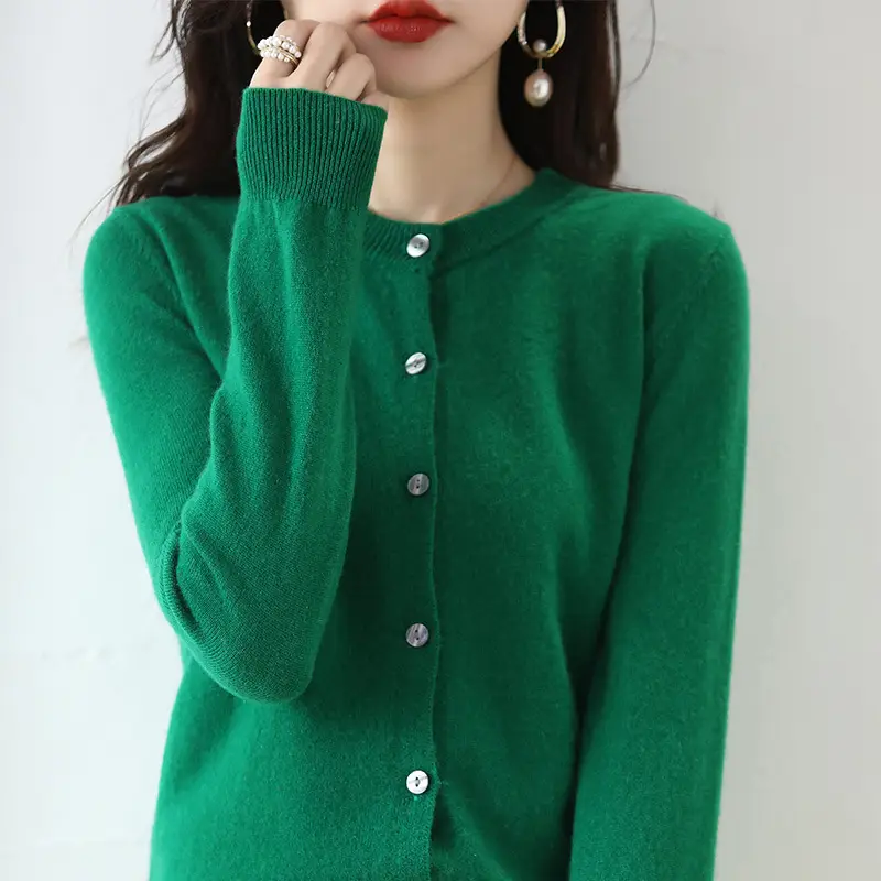 Women Red Knitted Round Neck Cardigan Autumn Winter - Image 15