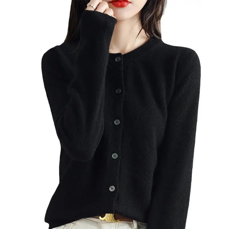 Women Red Knitted Round Neck Cardigan Autumn Winter - Image 16