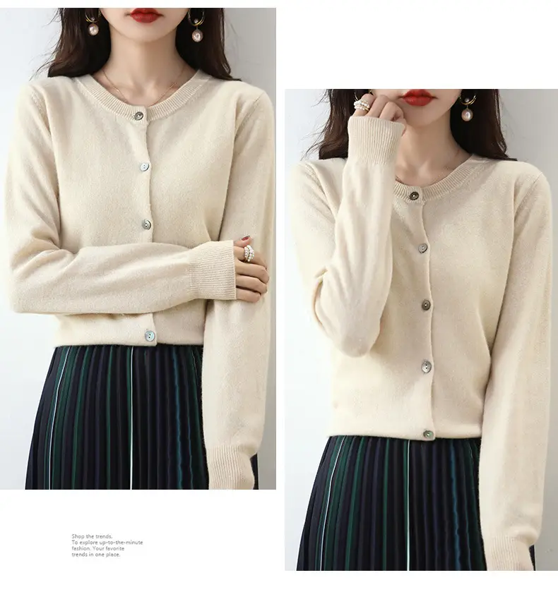 Women Red Knitted Round Neck Cardigan Autumn Winter — feature 9