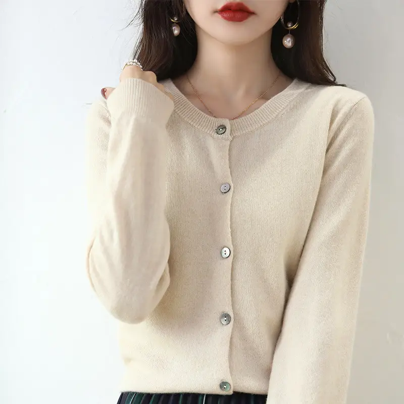Women Red Knitted Round Neck Cardigan Autumn Winter - Image 8