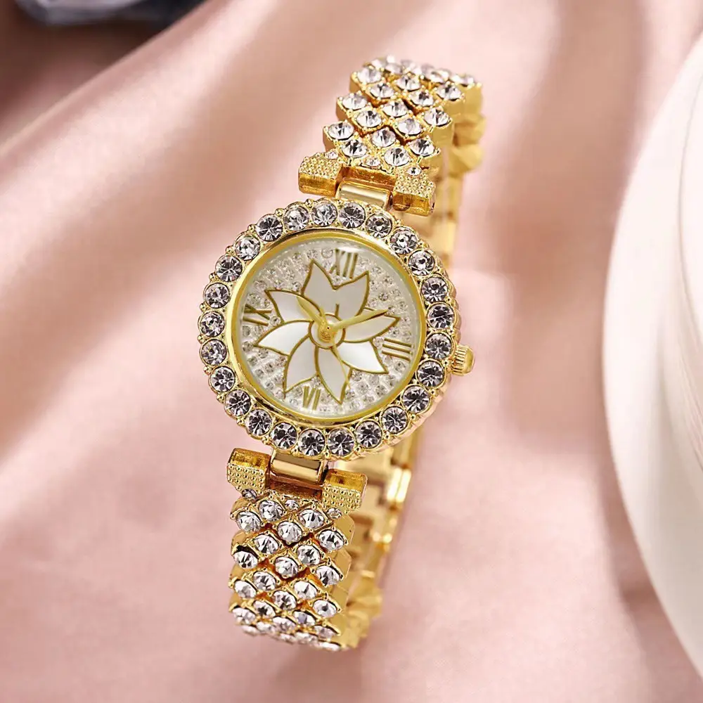 Women Rhinestone Flower Watch Bracelet Silver Wholesale - Image 6