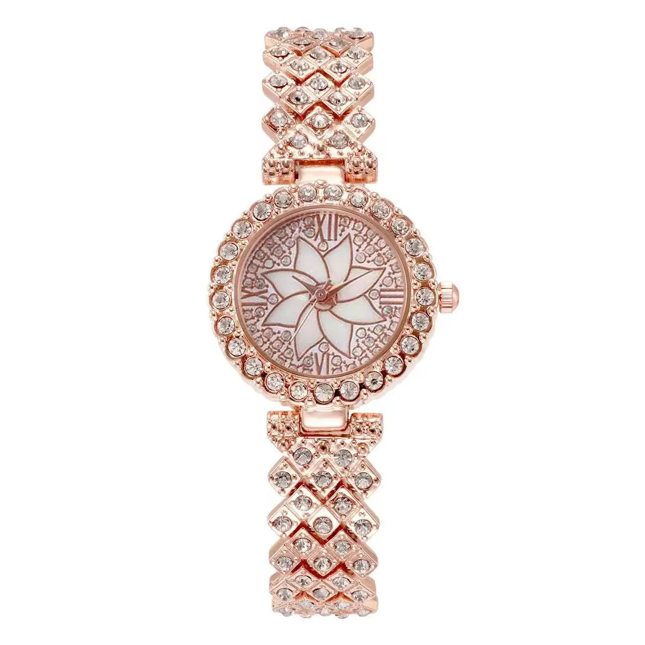 Women Rhinestone Flower Watch Bracelet Silver Wholesale - Image 7