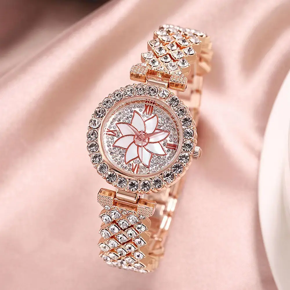 Women Rhinestone Flower Watch Bracelet Silver Wholesale — feature 4