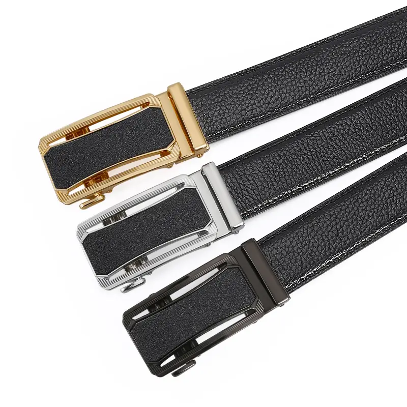 Men's Black Leather Belt with Gold Buckle - Image 4