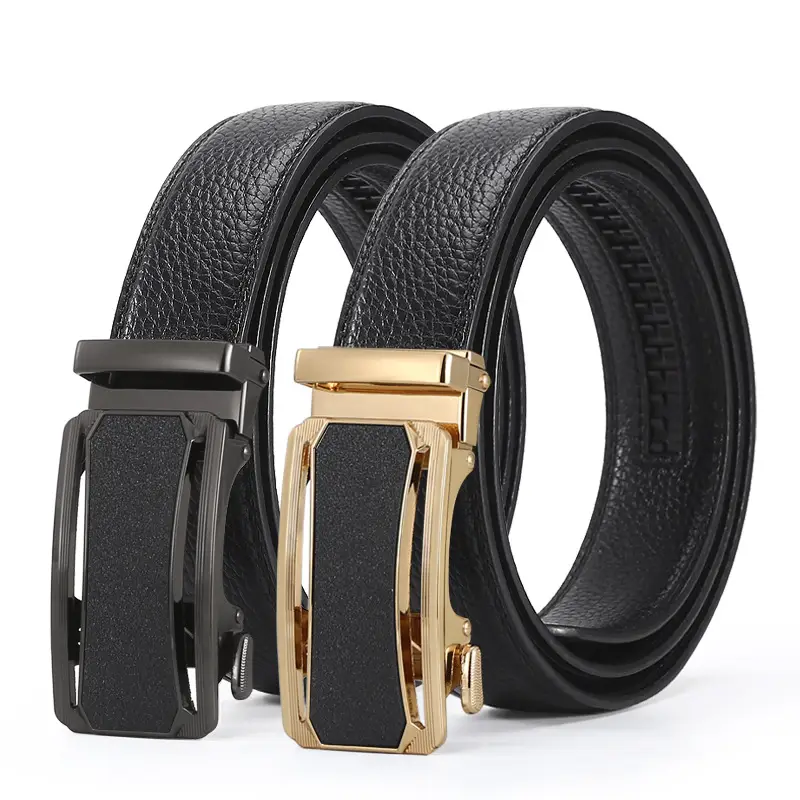 Men's Black Leather Belt with Gold Buckle - Image 7
