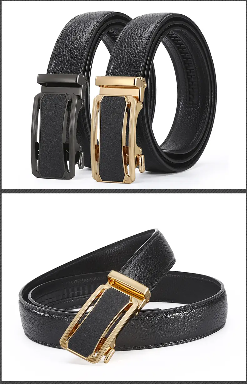 Men's Black Leather Belt with Gold Buckle β feature 6
